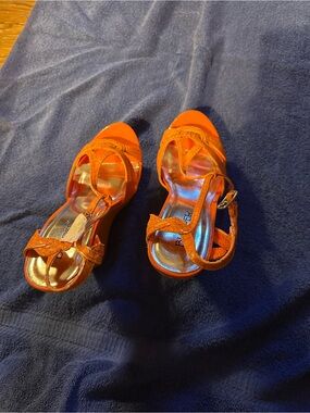 Bumper Orange Strappy Wedge Sandals